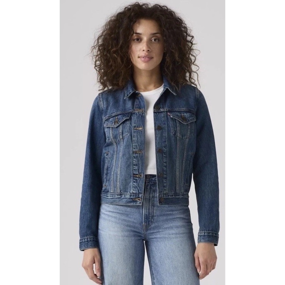 Levi's Original Trucker Jean Jacket Womens XL Medium Wash Blue Denim Cropped NWT - Picture 4 of 10